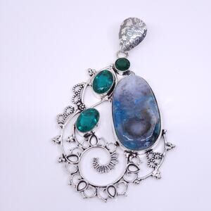 Blue and Green Gemstone Pendant in Sterling Silver with 20" Chain